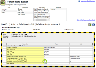 Parameters Editor with the value for Time Delay Monitoring SDIn (t_D_SDIn) circled